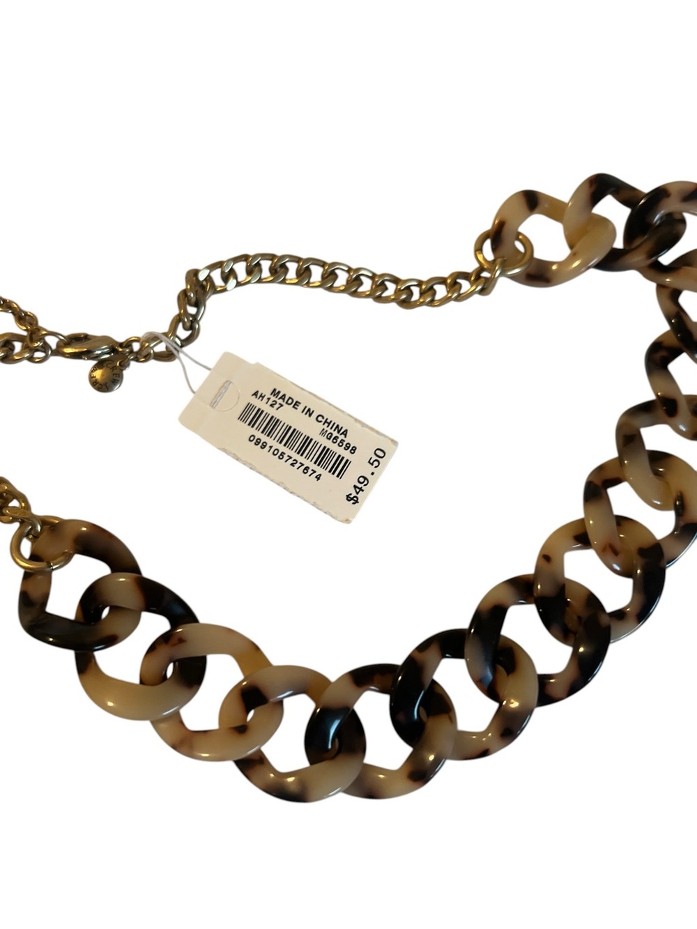 J. Crew Tortoiseshell Resin Acrylic Chain Link Necklace Gold Accent - NWT - Picture 5 of 5